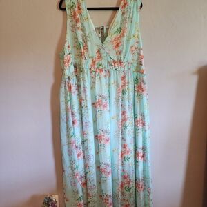 SHEIN Floral Maxi Dress - Mint Green and Pink